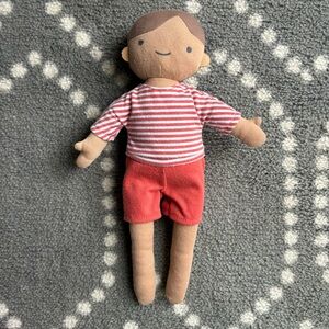 Charming Striped Plush Doll with Red Outfit